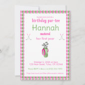 Pink Green Masters Golf Invitations de fête d'anni (Devant)