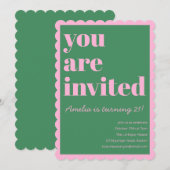 Pink Green Modern 21st Scalloped Birthday Party Kaart (Voorkant / Achterkant)