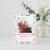 Pink & Green Nutcracker Custom Christmas Photo Feestdagenkaart (Staand voorkant)