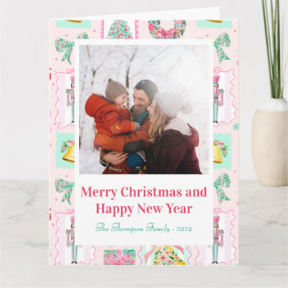 Pink & Green Nutcracker Custom Christmas Photo  Kaart