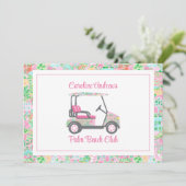 Pink & Green Palm Beach Golf Cart Personalized Bedankkaart (Staand voorkant)