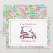 Pink & Green Palm Beach Golf Cart Personalized Bedankkaart (Voorkant / Achterkant)