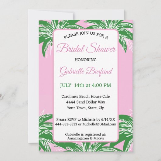 Pink & Green Palm Bridal Shower Invitation | Palm  (Devant)