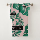 Pink & Green Palm Feuille Motif & nom (En situation)