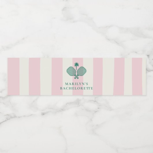 Pink Green Pickleball Bachelorette Party Waterfles Etiket (Enkel label)