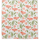 Pink Green Summer Flowers Foliage Pattern Douchegordijn (Voorkant)
