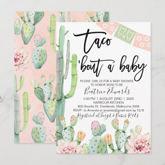 Pink Green Taco Bout A Baby Baby shower Invitation (Devant / Derrière)