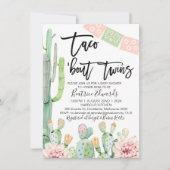 Pink Green Taco Bout Twins Baby shower Invitation (Devant)