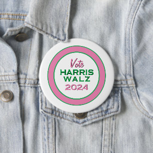 Pink Green Vote HARRIS WALZ 2024 Grote campagne Ronde Button 4,0 Cm