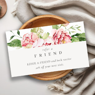 Pink Green Waterverf Peony Floral Refer A Friend Visitekaartje