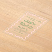 Pink green  Wavy Border Pastel Wedding Invitation (Poser)