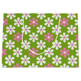PINK GREEN WHITE DAISY FLOWERS GROOT CADEAUZAKJE
