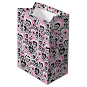 Pink Grey Black Hearts Pattern. Gift Bag Medium Cadeauzakje (Voorkant Gekanteld)