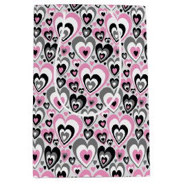 Pink Grey Black Hearts Pattern. Gift Bag Medium Cadeauzakje