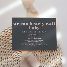 Pink Grey Boho Typografie Bearly Wait Baby shower Kaart