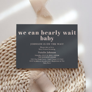 Pink Grey Boho Typografie Bearly Wait Baby shower Kaart