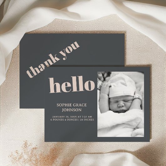 Pink Grey Boho Typography Baby shower aangekondigd Kaart