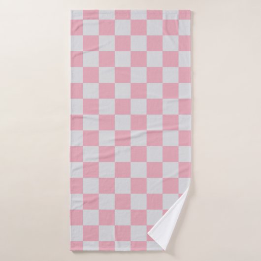 Pink + Grey Check À damiers Checkerboard Motif (Serviette de bain)