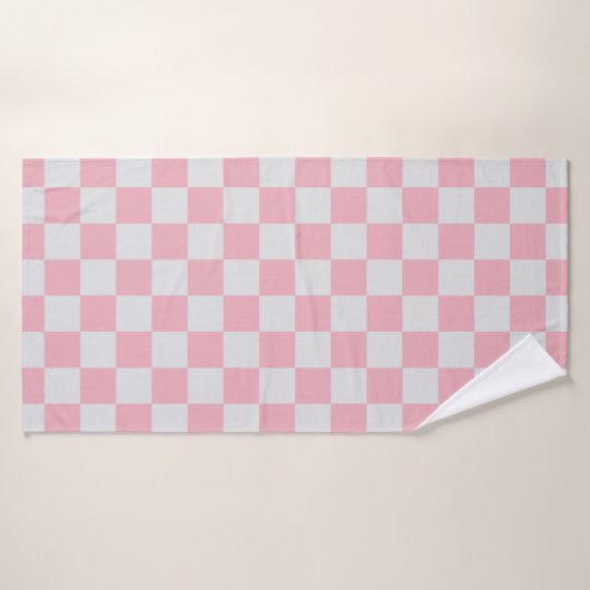 Pink + Grey Check À damiers Checkerboard Motif (Serviette de bain)