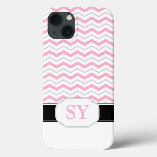 Pink & Grey Chevron Monogram iPad 2/3/4 Coque (Verso)