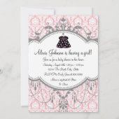 Pink Grey Damask Baby Girl Douche Invitations (Dos)