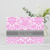 Pink Grey Damask Custom Baby Shower Invitations (Debout devant)