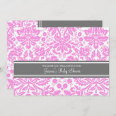 Pink Grey Damask Custom Baby Shower Invitations (Devant / Derrière)