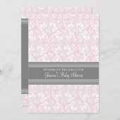 Pink Grey Damask Custom Baby Shower Invitations (Devant / Derrière)