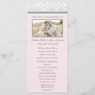 Pink Grey Damask Photo Wedding Program Programma