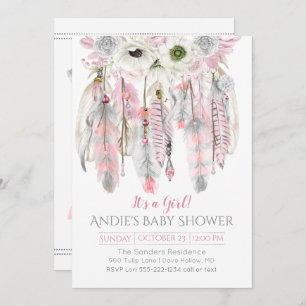 Pink Grey Dream Catcher Floral Feathers Arrows Kaart