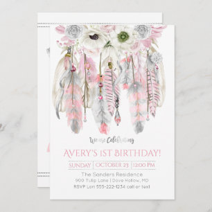 Pink Grey Dream Catcher Floral Feathers Arrows Kaart
