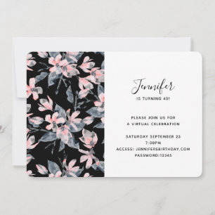 Pink & Grey Floral Waterverf Patroon Virtueel Kaart