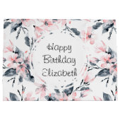 Pink & Grey Floral Waterverf Pattern Birthday Groot Cadeauzakje (Achterkant)