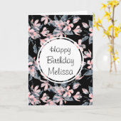 Pink & Grey Floral Waterverf Pattern Birthday Kaart (Gele Bloem)