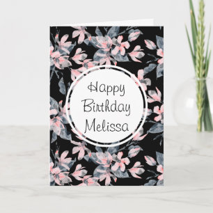 Pink & Grey Floral Waterverf Pattern Birthday Kaart