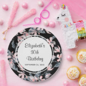 Pink & Grey Floral Waterverf Pattern Birthday Papieren Bordje (Feest)