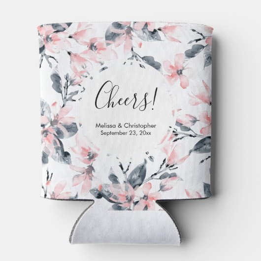 Pink & Grey Floral Waterverf Pattern Weddenschap Blikjeskoeler (Achterkant)