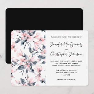 Pink & Grey Floral Waterverf Pattern Weddenschap Kaart