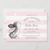 Pink Grey Heart Bunny Baby Shower Invitations (Devant)