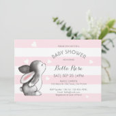 Pink Grey Heart Bunny Baby Shower Invitations (Debout devant)