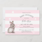 Pink Grey Heart Bunny Baby Shower Invitations (Devant)