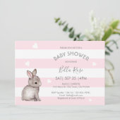 Pink Grey Heart Bunny Baby Shower Invitations (Debout devant)