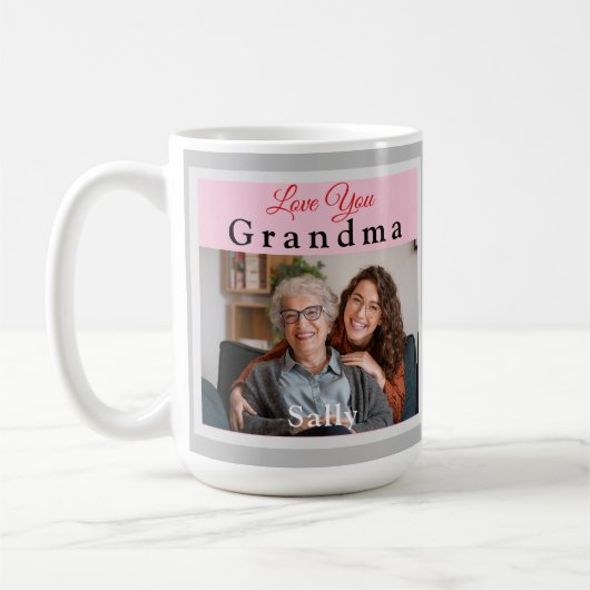 Pink & Grey Love You Grandma Photo Mug (Gauche)