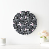 Pink grey modern abstract flowers grote klok (Huis)