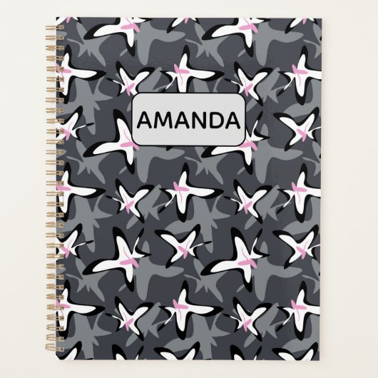 Pink grey modern abstract flowers planner (Voorkant)