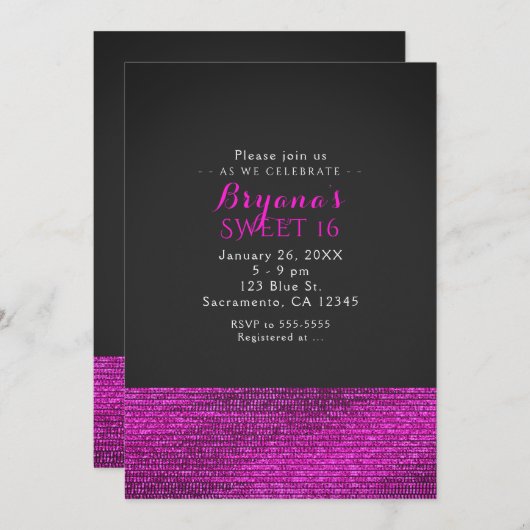 Pink & Grey Modern Glam Sequins Invitations (Devant / Derrière)