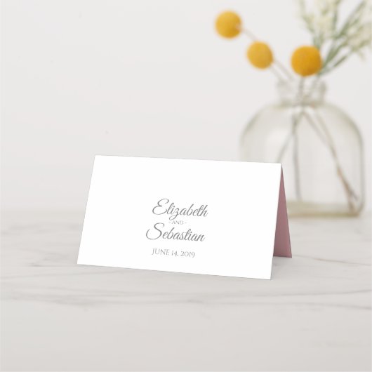 Pink & Grey Simple Élégant Mariage Cartes de lieu (Dos)