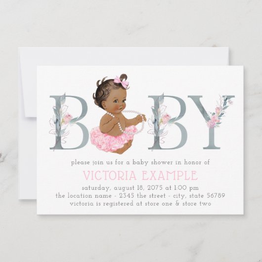 Pink Grey Tutu Ethnic Baby Girl Shower Invitations (Devant)