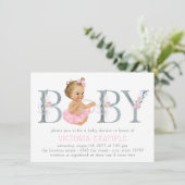 Pink Grey Tutu Pearl Baby Girl Shower Invitations (Debout devant)