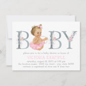 Pink Grey Tutu Pearl Baby Girl Shower Invitations (Devant)